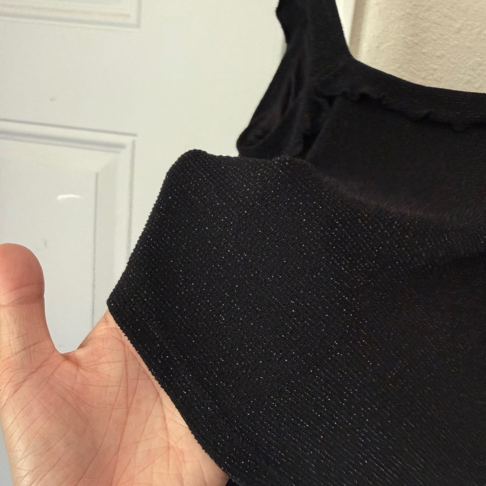 RALPH LAUREN black glitter metallic ruffle sleeveless cropped square tank top - Picture 4 of 5